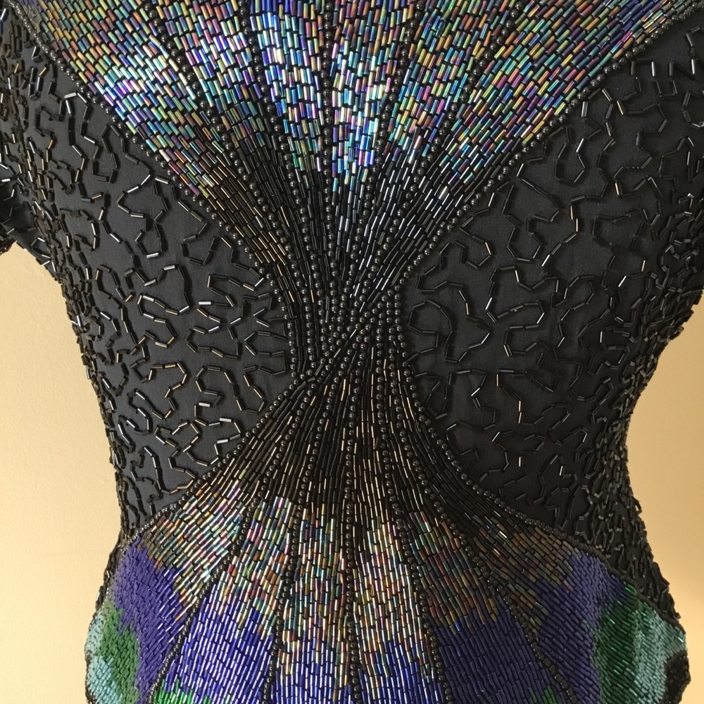 Vintage Oleg Cassini Beaded Back Zip Spider Web Evening Top - Picture 6 of 16